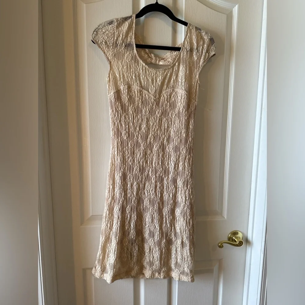 Free People Cream Lace Boho Mini Dress Size XS